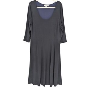 Boden Fit & Flare Midi Dress Womens 16L Black‎ Scoop Neck Minimalist Modest Chic